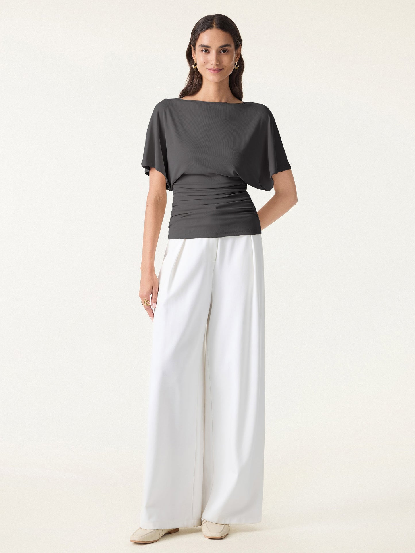 Batwing Ruched Waist-Cinching Top